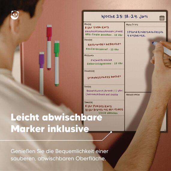 A4 Wochenplaner Abwischbar, Magnettafel Küche von SmartPanda - Wochenplaner Magnetisch, Magnettafel Kühlschrank und Whiteboard - Magnetisches Whiteboard für Familie, auf Deutsch