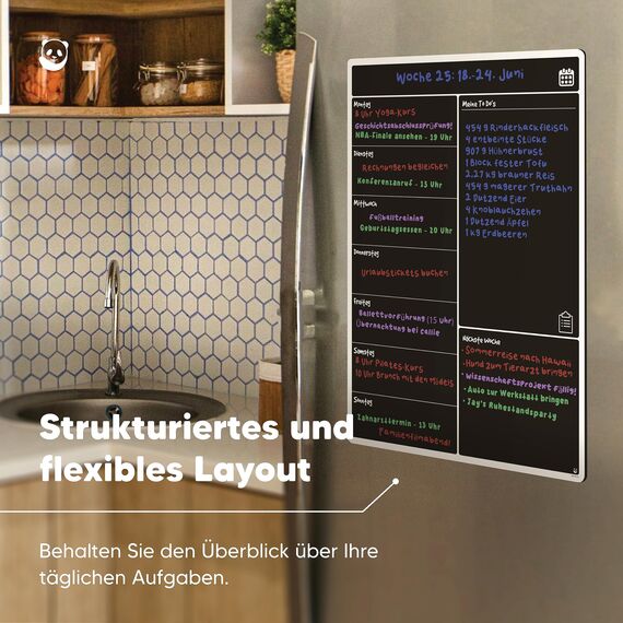 Smart Panda Magnetisches Schwarzes Whiteboard für den Kühlschrank – perfekt zur Planung der wöchentlichen Mahlzeiten, als Einkaufsliste für die ganze Familie – geeignet für Notizen, abwischbar