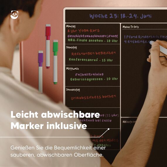 Smart Panda Magnetisches Schwarzes Whiteboard für den Kühlschrank – perfekt zur Planung der wöchentlichen Mahlzeiten, als Einkaufsliste für die ganze Familie – geeignet für Notizen, abwischbar