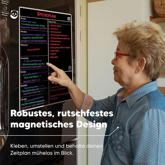 Smart Panda Magnetisches Schwarzes Whiteboard für den Kühlschrank – perfekt zur Planung der wöchentlichen Mahlzeiten, als Einkaufsliste für die ganze Familie – geeignet für Notizen, abwischbar