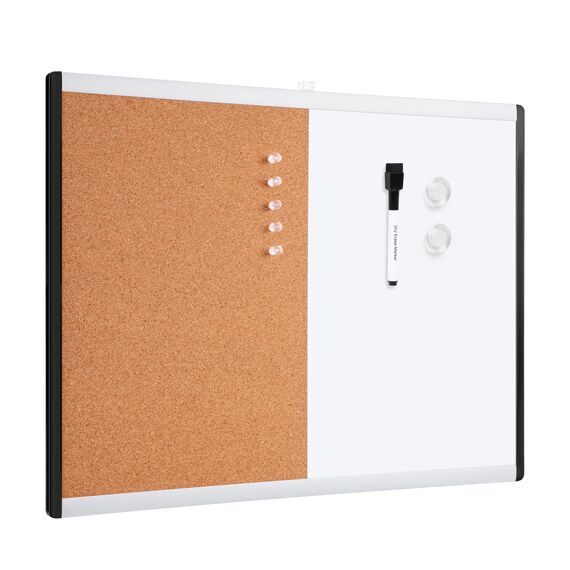 Amazon Basics Rechteckig Magnetisches Whiteboard, Doppel-Pinnwand, Kunststoff / Aluminiumrahmen, trocken abwischbar, 58 x 43 cm, Weiß, Gelb