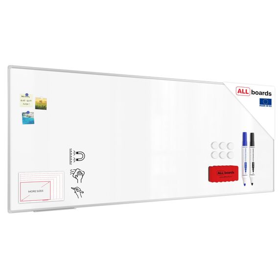 ALLboards Magnetisches Whiteboard 250x100cm Magnettafel mit Aluminiumrahmen Premium EXPO und Stifteablage, Weiß Magnetisch Tafel, Trocken Abwischbar, Wiederbeschreibbar Weißtafel
