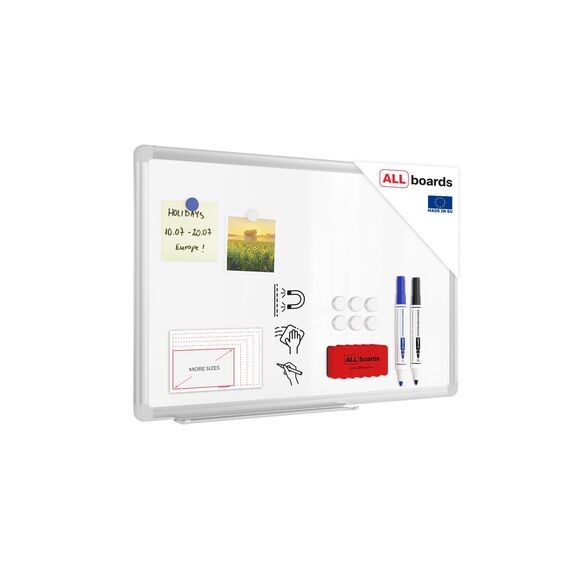 Allboards, magnetisches Whiteboard mit Expo-Alurahmen, trocken abwischbar und beschreibbar, wandmontierbar, 60 x 40 cm.