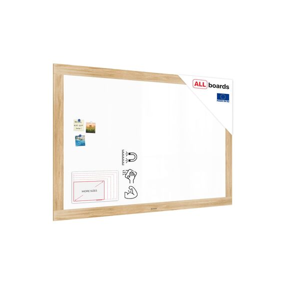ALLboards Magnetisches Whiteboard, trocken abwischbar PREMIUM 180x120 cm, massiver Rahmen im Eichendesign