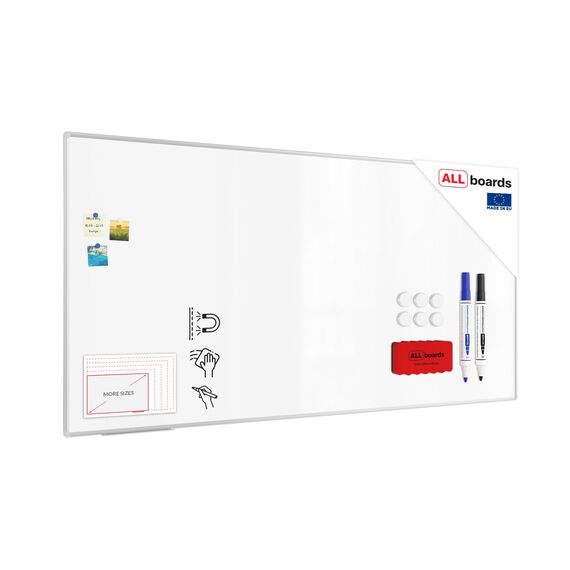 ALLboards Magnetisches Whiteboard 240x120cm Magnettafel mit Aluminiumrahmen Premium EXPO und Stifteablage, Weiß Magnetisch Tafel, Trocken Abwischbar, Wiederbeschreibbar Weißtafel