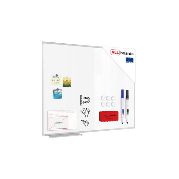 ALLboards Magnetisches Whiteboard 100x80cm Magnettafel mit Aluminiumrahmen und Stifteablage, Weiß Magnetisch Tafel, Trocken Abwischbar, Wiederbeschreibbar Weißtafel