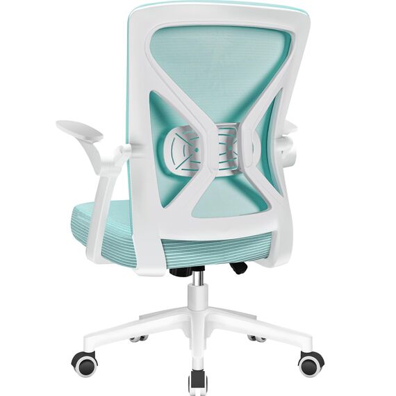 Airchros Bürostuhl mit Hochklappbaren Armlehnen, Bürostuhl Ergonomisch mit Einstellbarer Lendenstütze, Höhenverstellbarer Chefsessel Drehstuhl, Schreibtischstuhl mit Wippfunktion bis 125°, Blaugrün