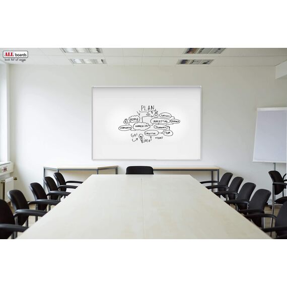 ALLboards Magnetisches Whiteboard, Ceramic Emaillierte Oberfläche 180x120cm Magnettafel mit Alurahmen Premium EXPO, Trocken Abwischbar, Projektionswand