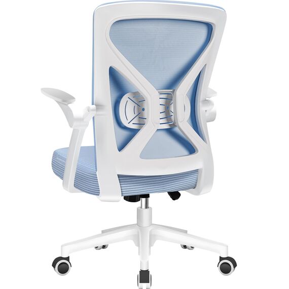 Airchros Bürostuhl, Ergonomischer Schreibtischstuhl mit Einstellbarer Lendenstütze, Hochklappbaren Armlehnen, Höhenverstellbarer Chefsessel Drehstuhl, Netzstuhl mit Wippfunktion, Blau