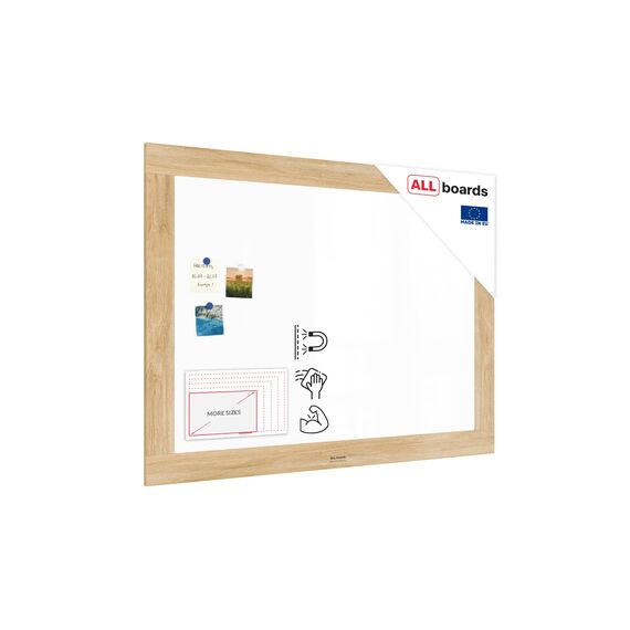 ALLboards Magnetisches Whiteboard, trocken abwischbar PREMIUM 120x90 cm, massiver Rahmen im Eichendesign