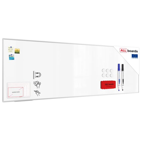 ALLboards Magnetisches Whiteboard 300x100cm Magnettafel mit Aluminiumrahmen Premium EXPO und Stifteablage, Weiß Magnetisch Tafel, Trocken Abwischbar, Wiederbeschreibbar Weißtafel