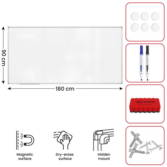 ALLboards Magnetisches Whiteboard – PREMIUM EXPO Alurahmen 180×90 cm