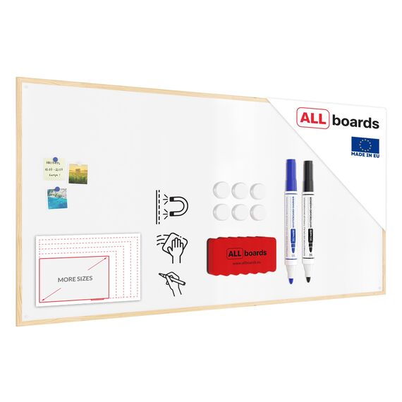 ALLboards Whiteboard mit Holzrahmen 200x100cm Magnettafel Weiß Magnetisch, Trocken Abwischbar