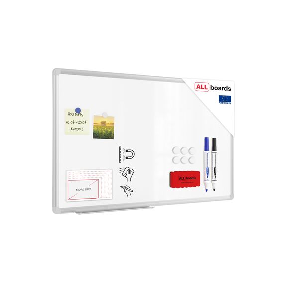 ALLboards Magnetisches Whiteboard 80x50cm Magnettafel mit Aluminiumrahmen Premium EXPO und Stifteablage, Weiß Magnetisch Tafel, Trocken Abwischbar, Wiederbeschreibbar Weißtafel