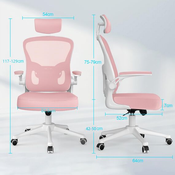 naspaluro Ergonomischer Bürostuhl mit Atmungsaktiver Netzbespannung, Schreibtischstuhl mit Verstellbarer Armlehnen,Kopfstütze,Lordosenstütze,Rückenlehne,Höhenverstellung, 360° Drehstuhl, Rosa