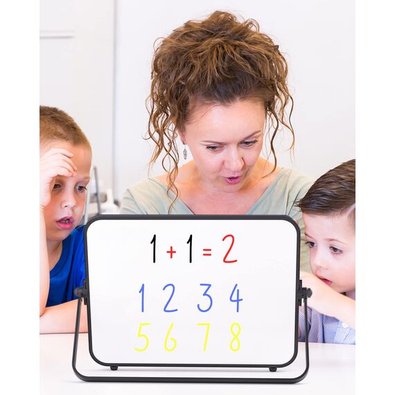 Nicpro Trockenlöschung Kleines Whiteboard A4 mit Ständer, Doppelseitiges Magnetische Desktop Schreibtafel mit 8 Stiften, 4 Magnet, Schwamm, für Studenten, Klassenzimmer, Büro(21 x 30 cm)