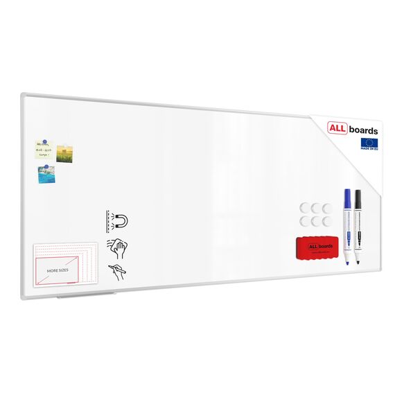 ALLboards Magnetisches Whiteboard 240x100cm Magnettafel mit Aluminiumrahmen Premium EXPO und Stifteablage, Weiß Magnetisch Tafel, Trocken Abwischbar, Wiederbeschreibbar Weißtafel