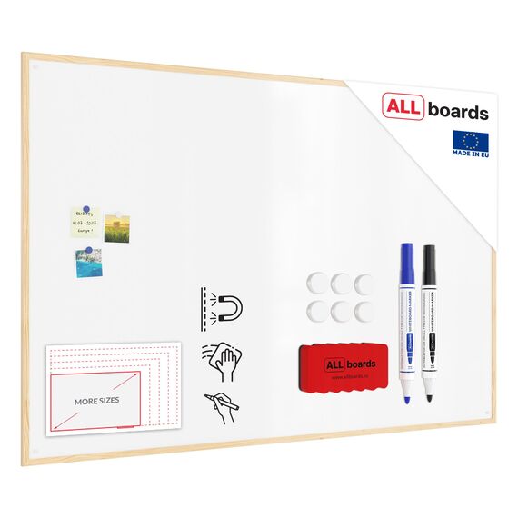 ALLboards Whiteboard mit Holzrahmen 180x120cm Magnettafel Weiß Magnetisch, Trocken Abwischbar