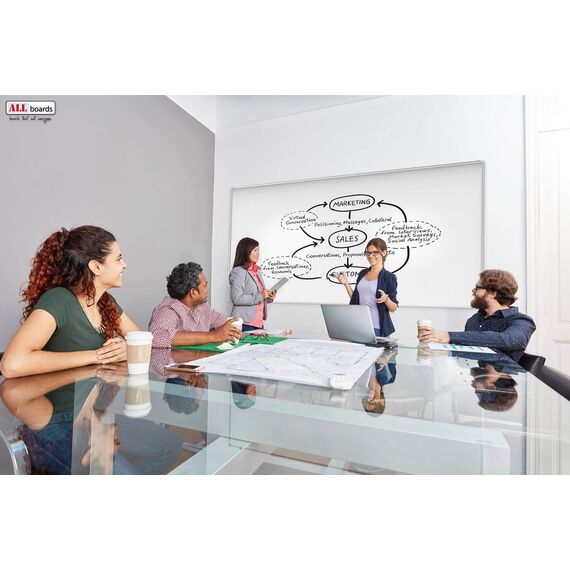 ALLboards Magnetisches Whiteboard, Ceramic Emaillierte Oberfläche 90x60cm Magnettafel mit Alurahmen Premium EXPO, Trocken Abwischbar, Projektionswand