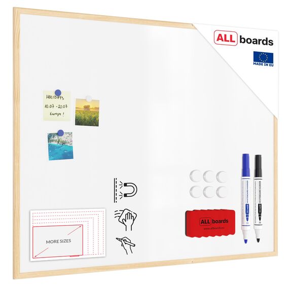 ALLboards Whiteboard mit Holzrahmen 100x80cm Magnettafel Weiß Magnetisch, Trocken Abwischbar