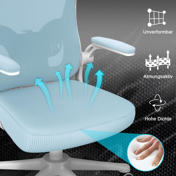 naspaluro Ergonomischer Bürostuhl mit Atmungsaktiver Netzbespannung, Schreibtischstuhl mit Verstellbarer Armlehnen,Kopfstütze,Lordosenstütze,Rückenlehne,Höhenverstellung, 360° Drehstuhl, Blau