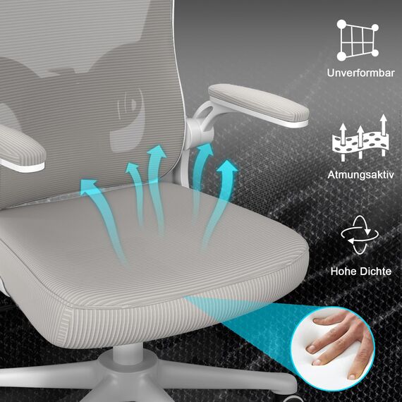 naspaluro Ergonomischer Bürostuhl mit Atmungsaktiver Netzbespannung, Schreibtischstuhl mit Verstellbarer Armlehnen, Kopfstütze, Lordosenstütze, Höhenverstellung, 360° Drehstuhl, Grau