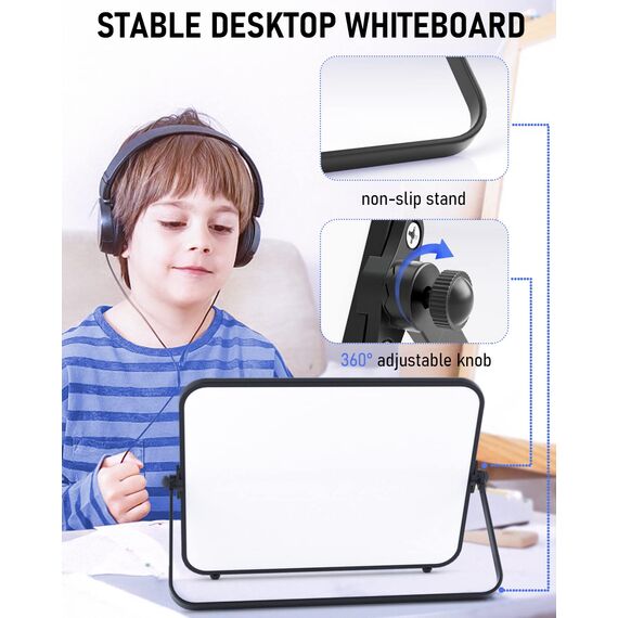 Nicpro Trockenlöschung Kleines Whiteboard A4 mit Ständer, Doppelseitiges Magnetische Desktop Schreibtafel mit 8 Stiften, 4 Magnet, Schwamm, für Studenten, Klassenzimmer, Büro(21 x 30 cm)