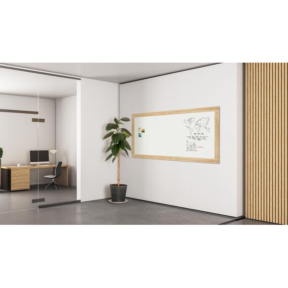 ALLboards Magnetisches Whiteboard, trocken abwischbar PREMIUM 240x120 cm, massiver Rahmen im Eichendesign