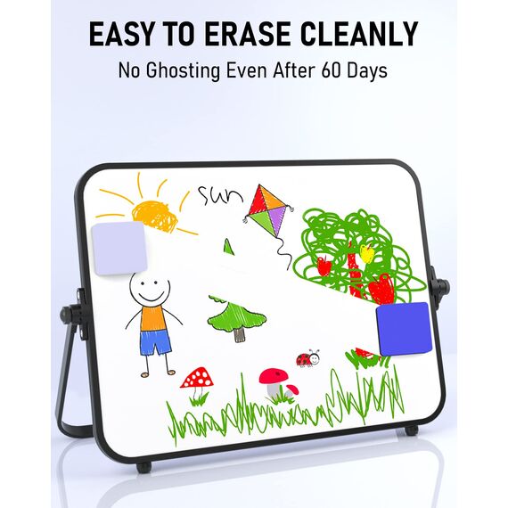 Nicpro Trockenlöschung Kleines Whiteboard A4 mit Ständer, Doppelseitiges Magnetische Desktop Schreibtafel mit 8 Stiften, 4 Magnet, Schwamm, für Studenten, Klassenzimmer, Büro(21 x 30 cm)