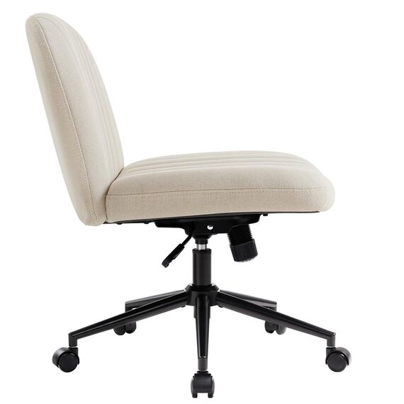 IWMH Bürostuhl ohne Armlehnen,Höhenverstellbar Drehstuhl mit Rollen,Schreibtischstuhl mit Stoffpolsterung,Lesesessel mit breiterem Kissen zum Sitzen im Schneidersitz (Beige mit Rollen)