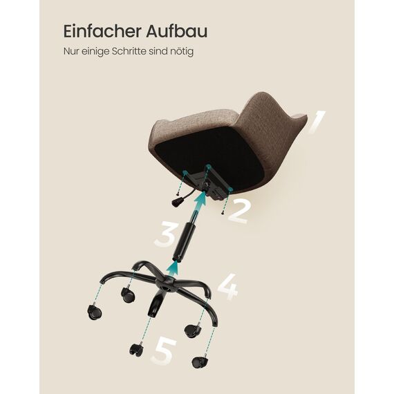 SONGMICS Homeoffice Stuhl, Drehstuhl, Schreibtischstuhl, höhenverstellbar, bis 110 kg belastbar, atmungsaktiver Stoff, für Arbeitszimmer, Schlafzimmer, braun OBG019K01