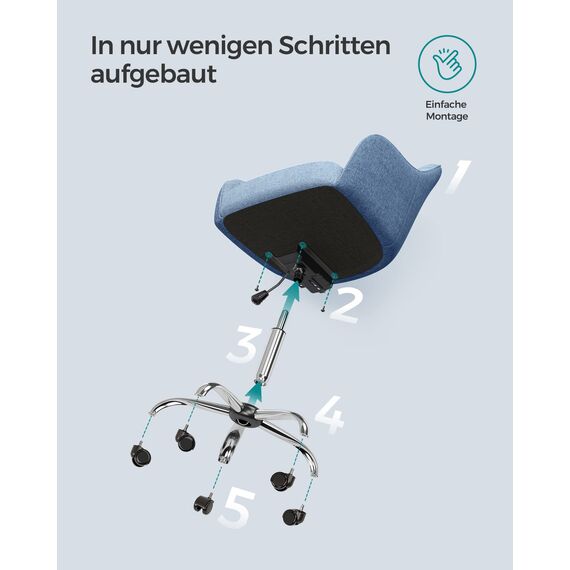 SONGMICS Homeoffice Stuhl, Drehstuhl, Schreibtischstuhl, höhenverstellbar, bis 110 kg belastbar, atmungsaktiver Stoff, für Arbeitszimmer, Schlafzimmer, blau OBG019Q01