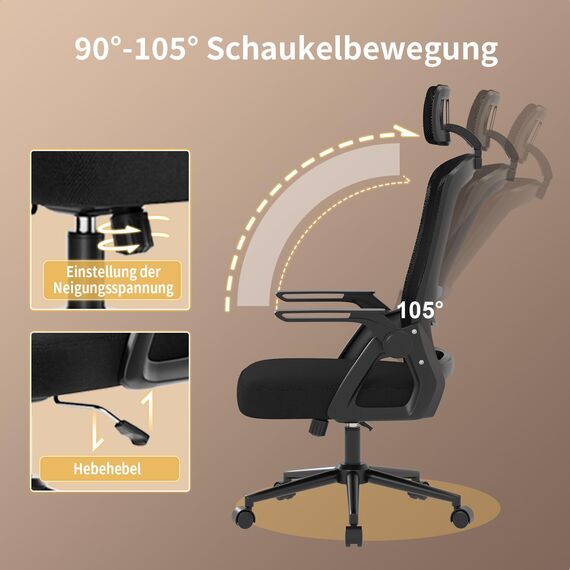 naspaluro Bürostuhl Ergonomisch mit Verstellbarer Armlehnen, Schreibtischstuhl mit Kopfstütze, Atmungsaktiver Netzbespannung, Lordosenstütze, Höhenverstellung Computerstuhl, 360° Drehstuhl, Schwarz