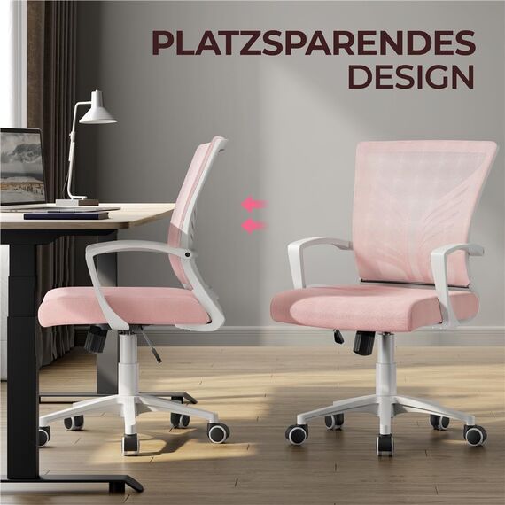 Yaheetech 2er-Set Bürostuhl Ergonomischer Drehstuhl Höhenverstellbarer Bürostuhl Computerstuhl für Arbeitszimmer/Büro/Konferenzräume Rosa