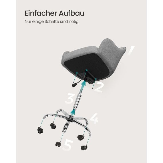 SONGMICS Homeoffice Stuhl, Drehstuhl, Schreibtischstuhl, höhenverstellbar, bis 110 kg belastbar, atmungsaktiver Stoff, für Arbeitszimmer, Schlafzimmer, grau OBG019G01