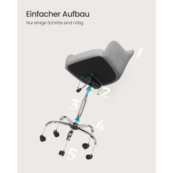 SONGMICS Homeoffice Stuhl, Drehstuhl, Schreibtischstuhl, höhenverstellbar, bis 110 kg belastbar, atmungsaktiver Stoff, für Arbeitszimmer, Schlafzimmer, hellgrau OBG019G02