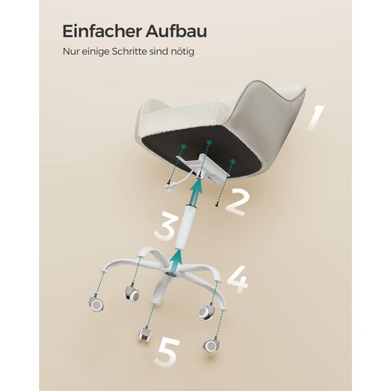 SONGMICS Homeoffice Stuhl, Drehstuhl, Schreibtischstuhl, höhenverstellbar, bis 110 kg belastbar, atmungsaktiver Sherpa-Stoff und PU, für Arbeitszimmer, Schlafzimmer, cappuccinobeige OBG019W01