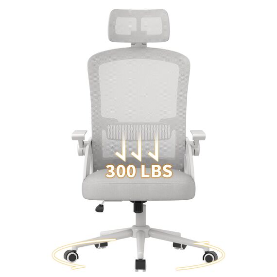 naspaluro Bürostuhl Ergonomisch mit Verstellbarer Armlehnen, Schreibtischstuhl mit Kopfstütze, Atmungsaktiver Netzbespannung, Lordosenstütze, Höhenverstellung Computerstuhl, 360° Drehstuhl, Grau