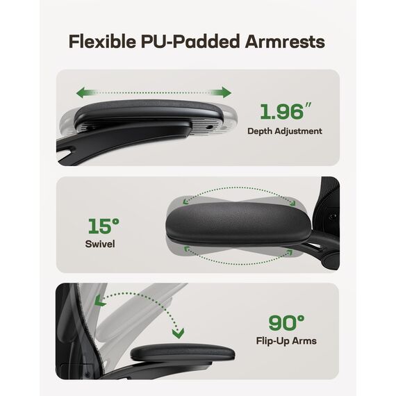 Marsail Bürostuhl Ergonomisch Schreibtischstuhl mit Verstellbarer Kopfstütze Lendenwirbelstütze und Klappbaren 3D Armlehnen Computerstuhl hat Höhenverstellung Drehstuhl Bis 136kg/300LB Belastbar