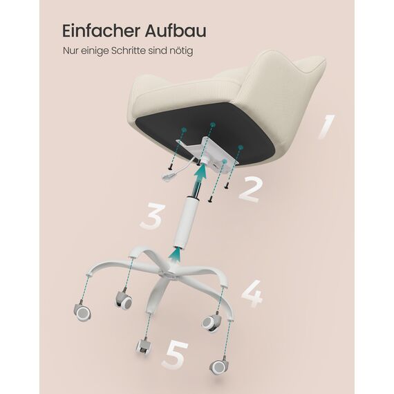 SONGMICS Homeoffice-Stuhl, Drehstuhl, Schreibtischstuhl, höhenverstellbar, bis 110 kg belastbar, Cord, für Arbeitszimmer, Schlafzimmer, sandbeige OBG019LZ01