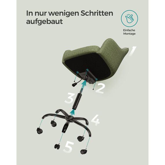 SONGMICS Homeoffice Stuhl, Drehstuhl, Schreibtischstuhl, höhenverstellbar, bis 110 kg belastbar, atmungsaktiver Stoff, für Arbeitszimmer, Schlafzimmer, grün OBG019C01