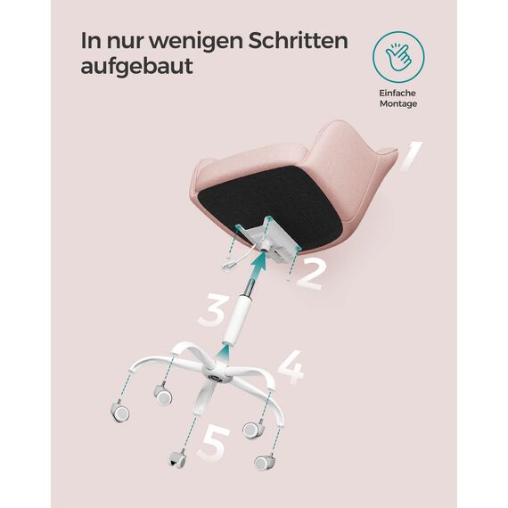 SONGMICS Homeoffice Stuhl, Drehstuhl, Schreibtischstuhl, höhenverstellbar, bis 110 kg belastbar, atmungsaktiver Stoff, für Arbeitszimmer, Schlafzimmer, rosa OBG019P01
