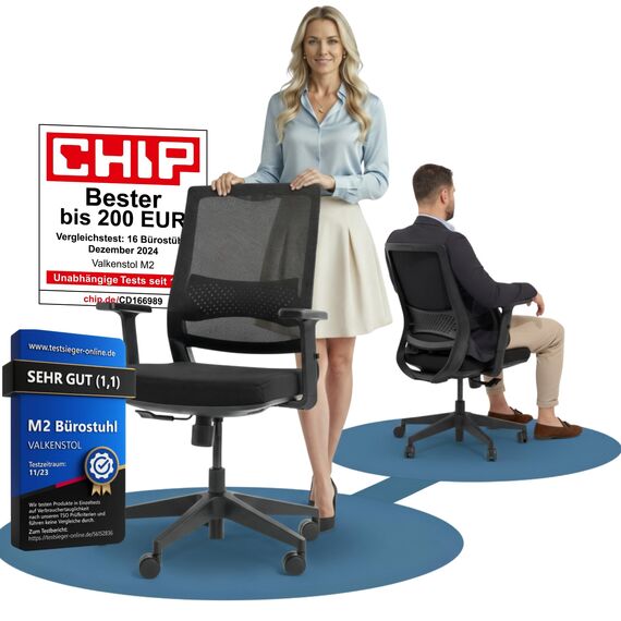 VALKENSTOL M2 Bürostuhl Ergonomisch Testsieger mit Einstellbarer Armlehne ohne Kopfstütze für maximale Bewegungsfreiheit, Rückenfreundliche Bürostühle, Schreibtischstuhl für Büro und Home Office Chair