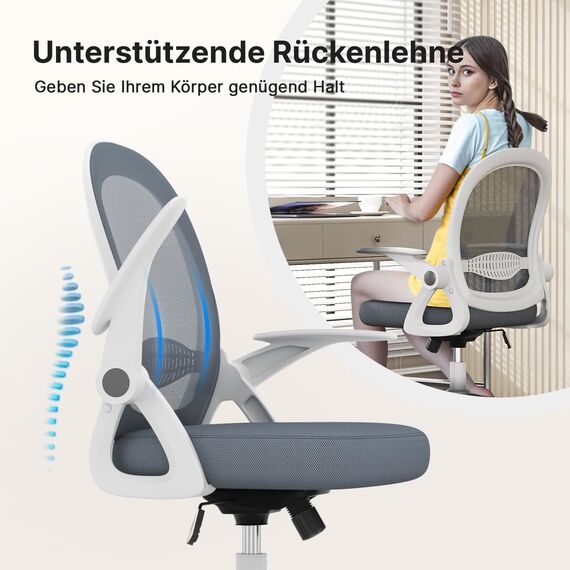 naspaluro Bürostuhl, Ergonomischer Schreibtischstuhl mit Atmungsaktiv Netzbespannung, Hochklappbare Armlehnen, Höhenverstellbarer, Computerstuhl, Leichter Stuhl, 360° Drehstuhl, Dunkelblau