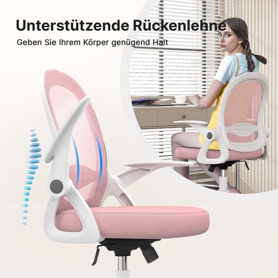 naspaluro Bürostuhl, Ergonomischer Schreibtischstuhl mit Atmungsaktiv Netzbespannung, Hochklappbare Armlehnen, Höhenverstellbarer, Computerstuhl, Leichter Stuhl, 360° Drehstuhl, Rosa