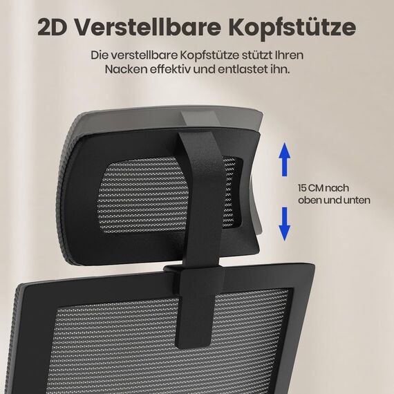 naspaluro Ergonomischer Bürostuhl, Schreibtischstuhl mit Verstellbarer Kopfstütze, Atmungsaktiver Netzbezug, Höhenverstellbar, Computerstuhl, 360° Drehstuhl für das Zuhause und Büro, Dunkelgrau