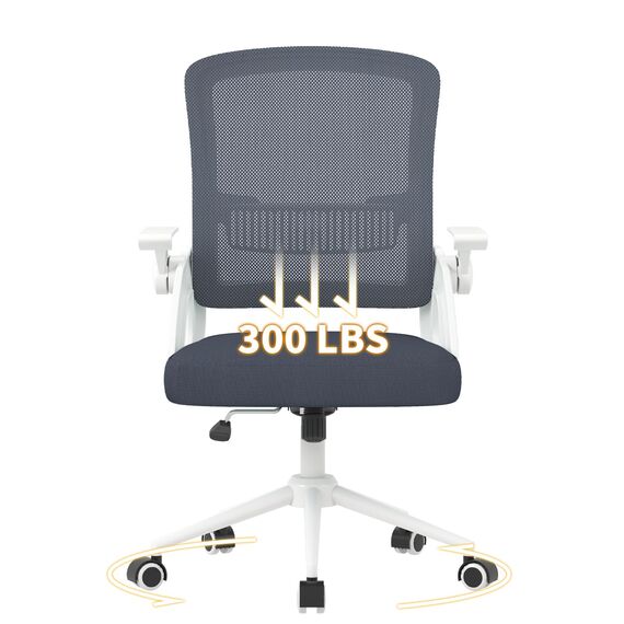 naspaluro Bürostuhl mit Hochklappbare Armlehnen, Schreibtischstuhl Ergonomisch, Drehstuhl mit Netzbespannung, Lordosenstütze, Höhenverstellbarer, Wippfunktion, Gepolstertem Sitzkissen, Hellgrau