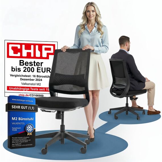 VALKENSTOL M2 Bürostuhl Ergonomisch ohne Armlehne und ohne Kopfstütze für maximale Bewegungsfreiheit, Rückenfreundliche Bürostühle, bequemer Schreibtischstuhl für Büro und Home Office Chair