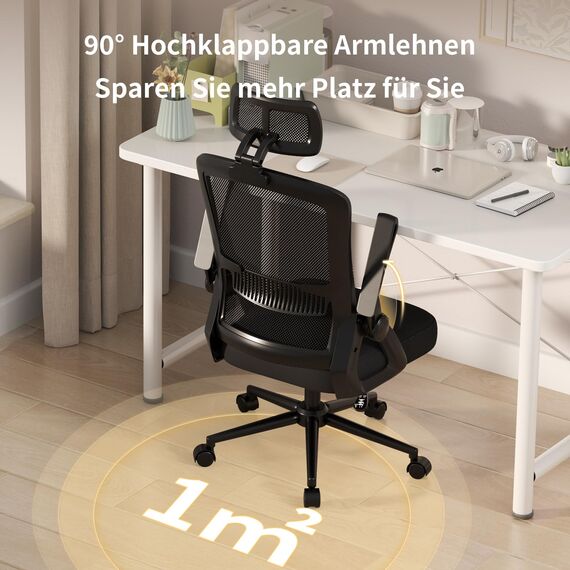naspaluro Bürostuhl Ergonomisch mit Verstellbarer Armlehnen, Schreibtischstuhl mit Kopfstütze, Atmungsaktiver Netzbespannung, Lordosenstütze, Höhenverstellung Computerstuhl, 360° Drehstuhl, Schwarz