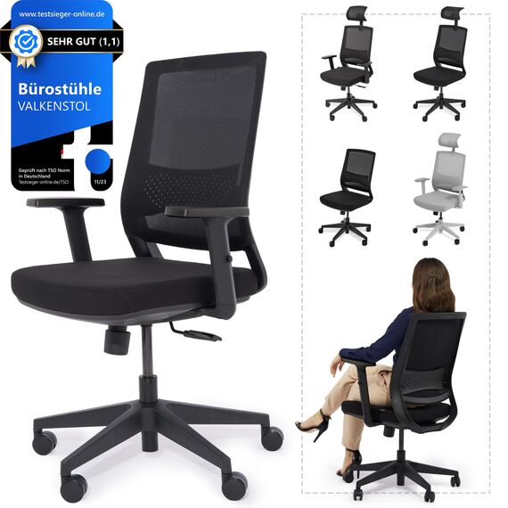 VALKENSTOL M2 Bürostuhl Ergonomisch Testsieger mit Einstellbarer Armlehne ohne Kopfstütze für maximale Bewegungsfreiheit, Rückenfreundliche Bürostühle, Schreibtischstuhl für Büro und Home Office Chair
